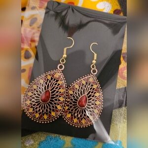 Artisan Red and Gold Filigree Earrings